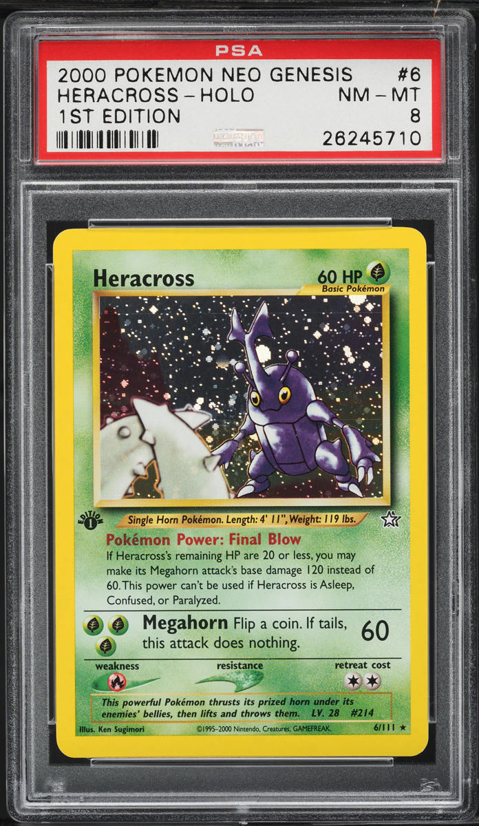 2000 Pokemon Neo Genesis 1st Edition Holo Heracross #6 PSA 8 NM-MT