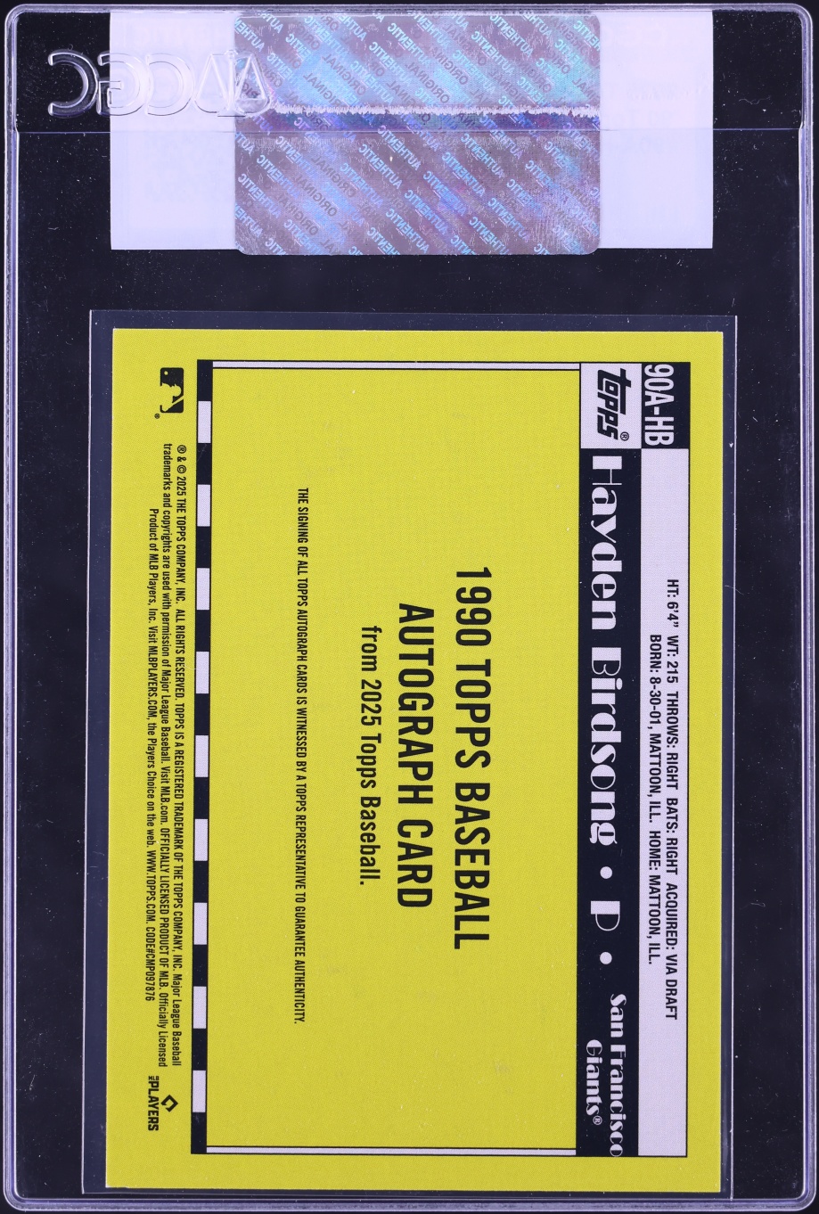 2025 Topps '90 Hayden Birdsong ROOKIE AUTO #90A-HB CGC AUTH