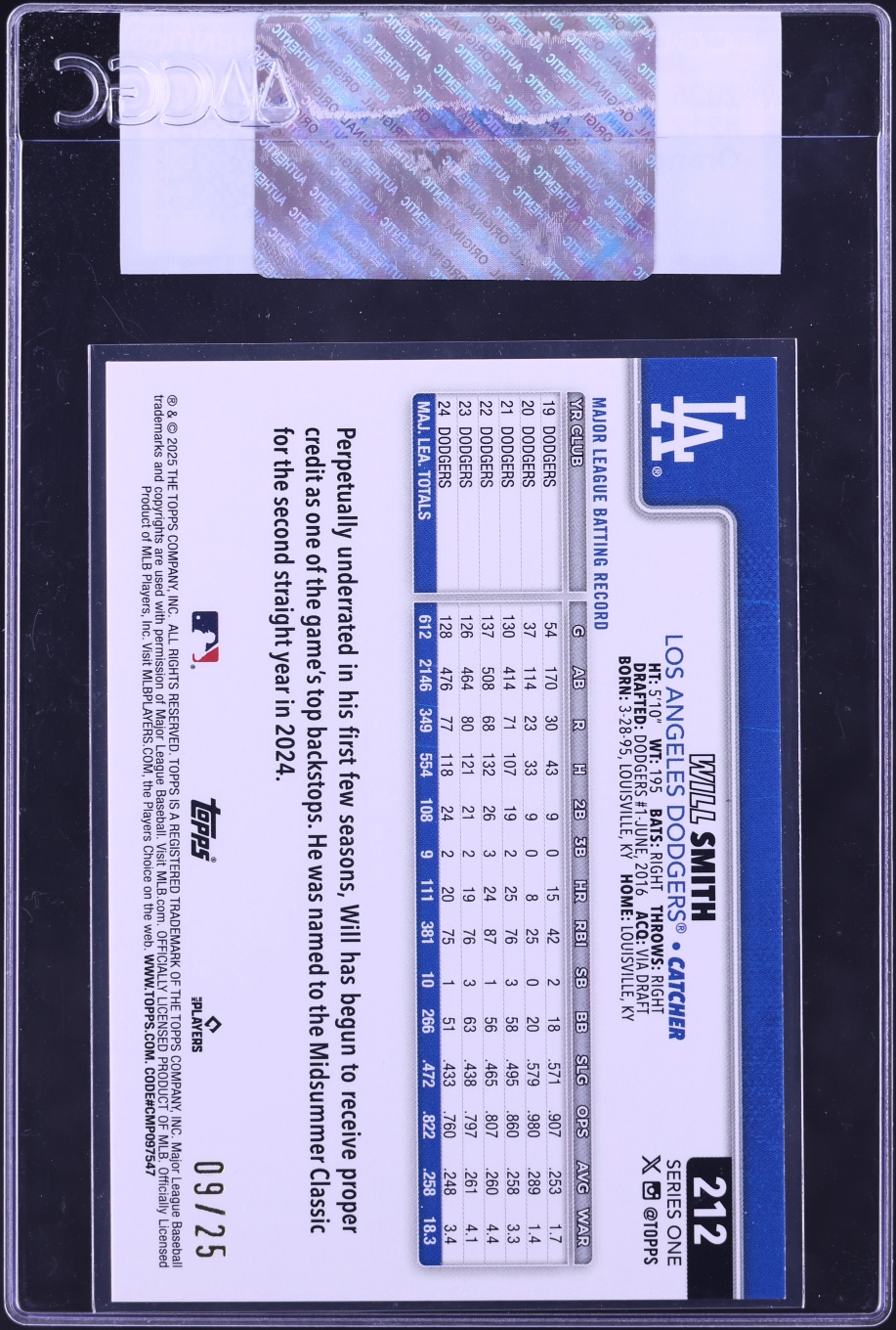 2025 Topps Orange Rainbow Foil Will Smith /25 #212 CGC AUTH