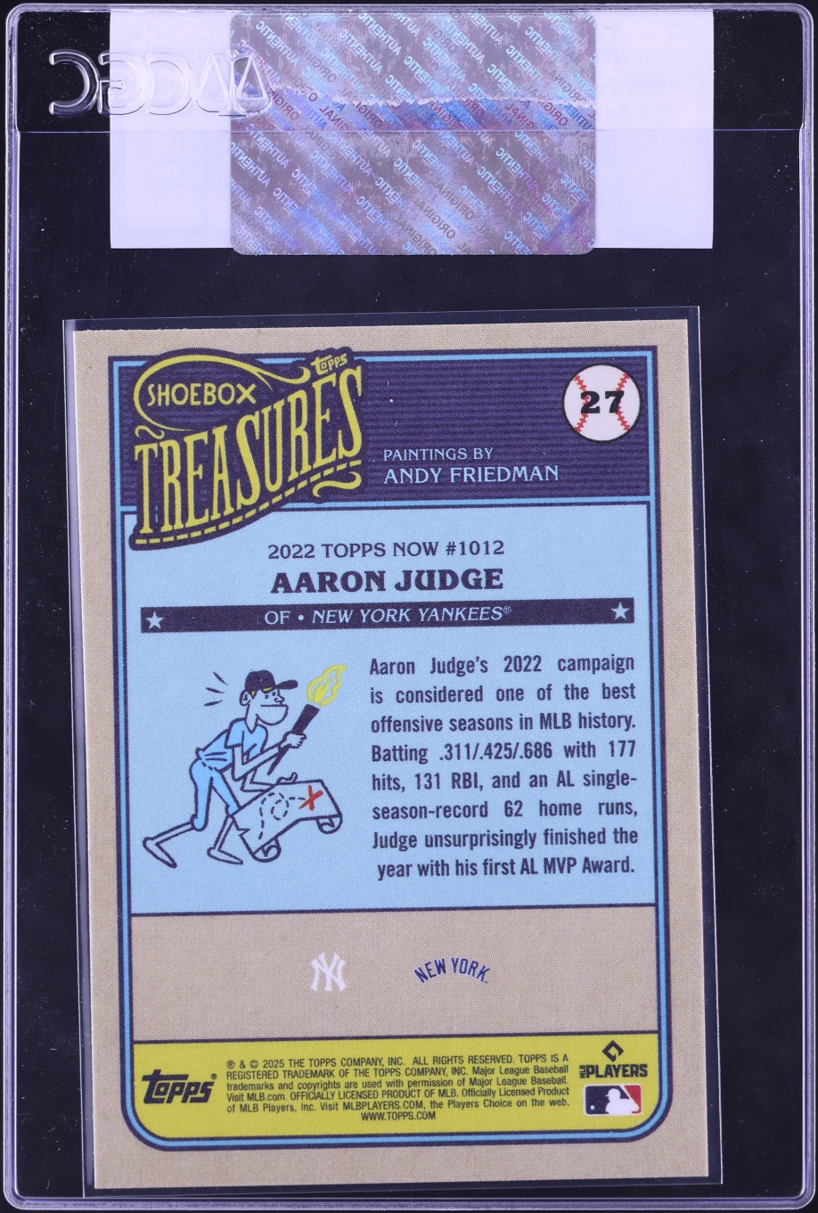 2025 Topps Shoebox Treasures Aaron Judge #27 CGC AUTH