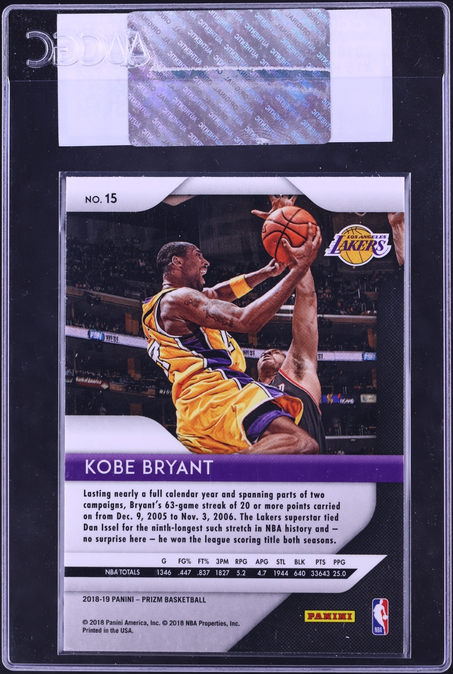 2018 Panini Prizm Kobe Bryant #15 CGC AUTH