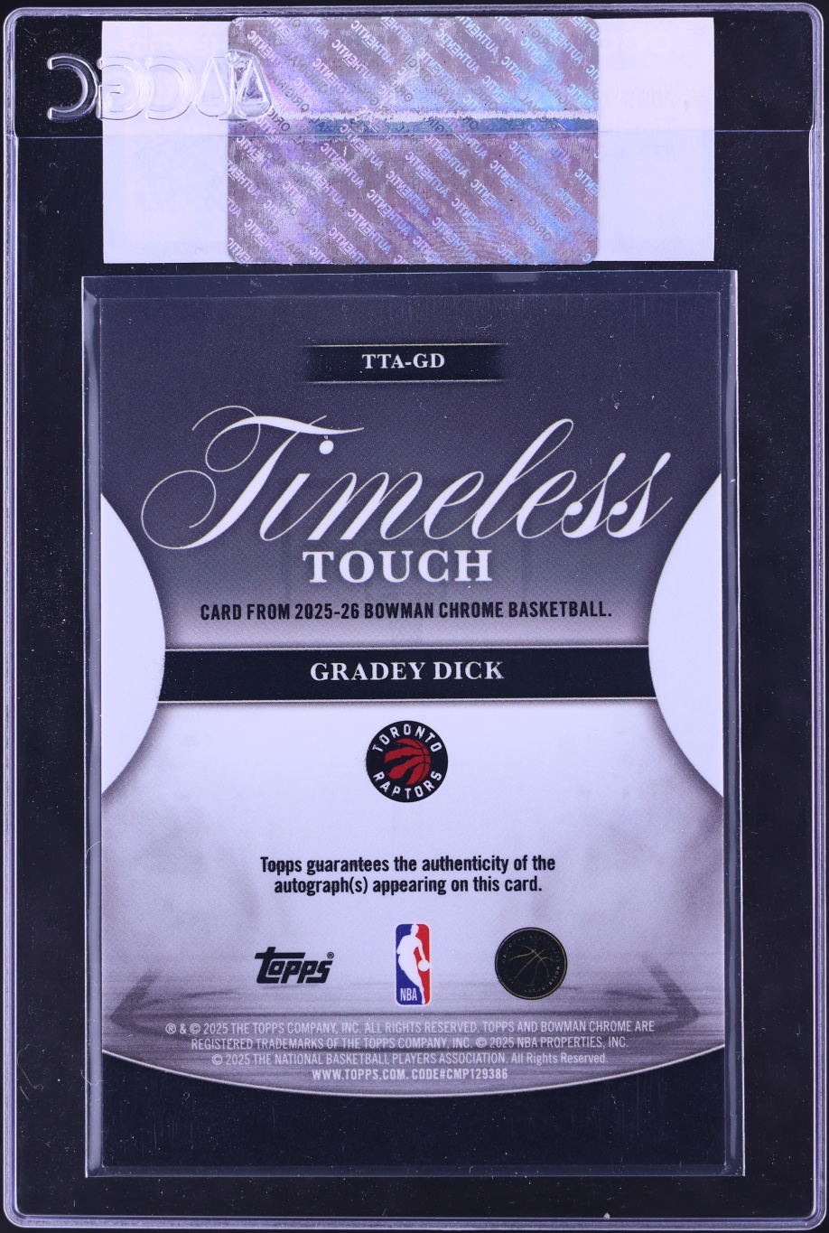 2025 Bowman Chrome Timeless Touch Gradey Dick AUTO #TTA-GD CGC AUTH