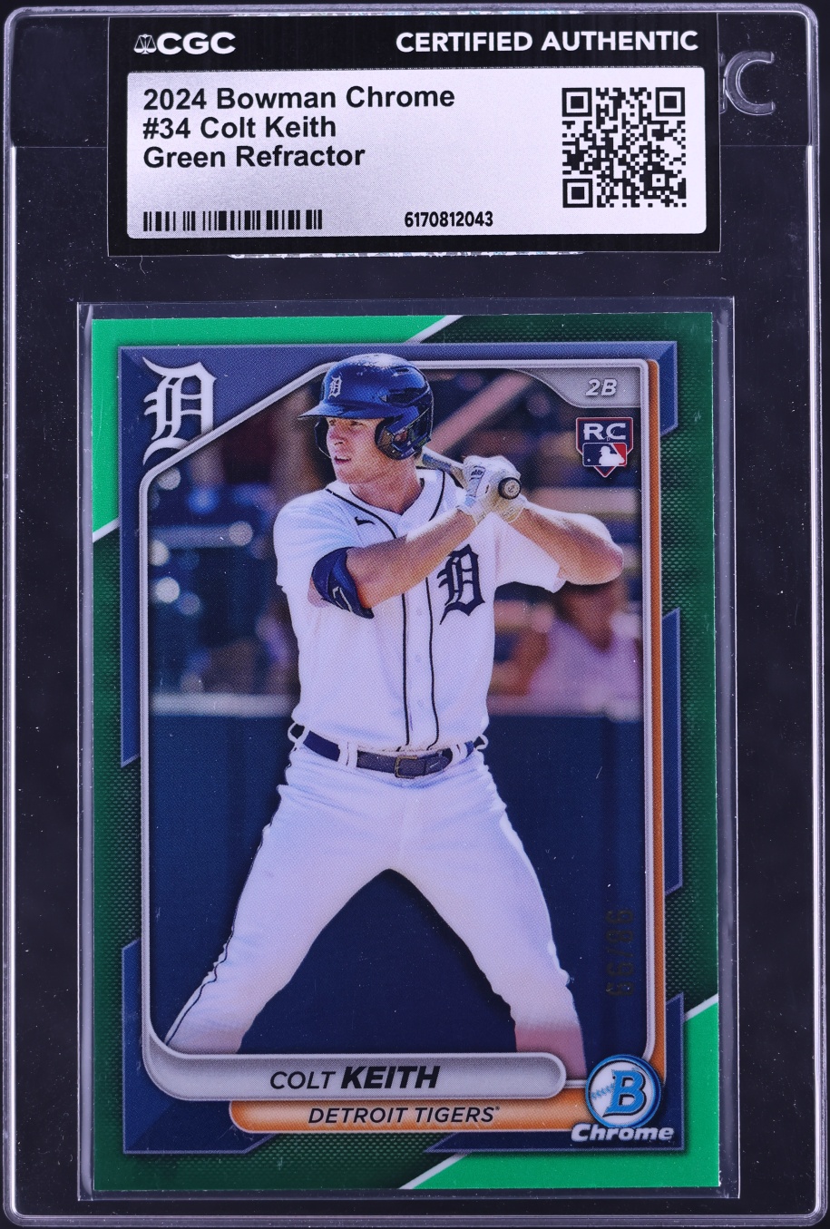2024 Bowman Chrome Green Refractor Colt Keith ROOKIE /99 #34 CGC AUTH