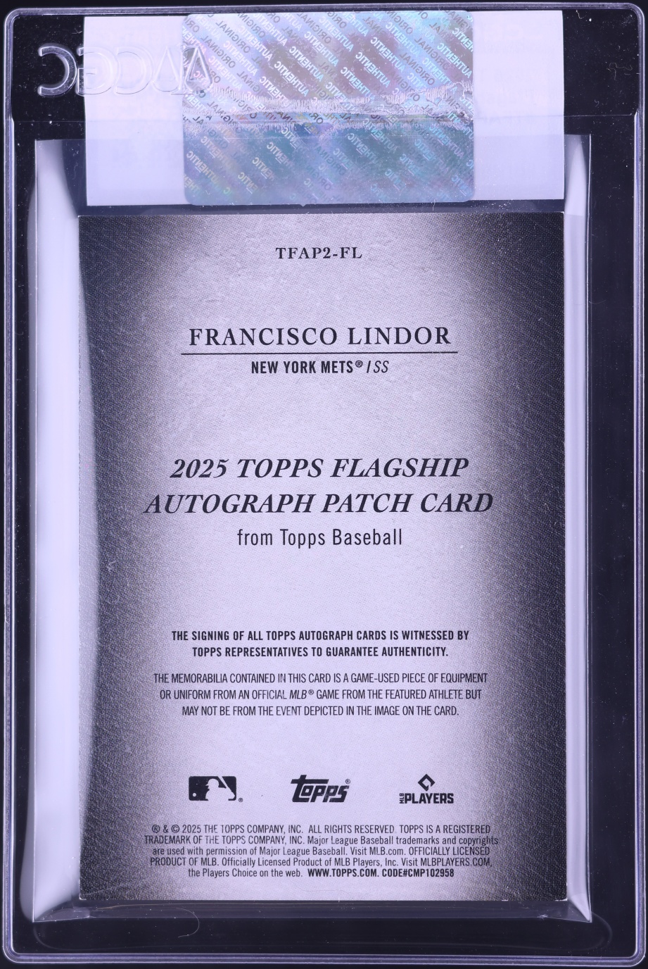 2025 Topps Update Flagship Francisco Lindor PATCH AUTO /50 #TFAP2-FL CGC AUTH