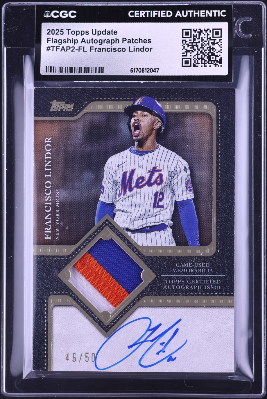 2025 Topps Update Flagship Francisco Lindor PATCH AUTO /50 #TFAP2-FL CGC AUTH