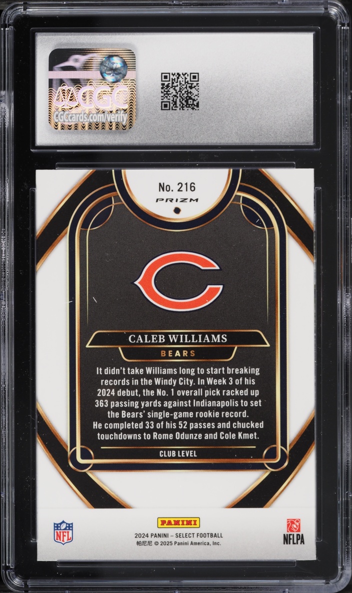 2024 Select Club Level Red & Yellow Shock Prizm Caleb Williams ROOKIE #216 CGC 8.5 NM-MT+