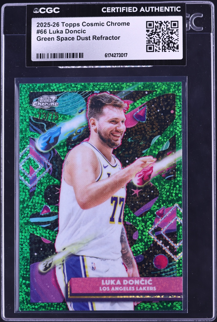 2025 Topps Chrome Cosmic Green Space Dust Refractor Luka Doncic /75 #66 CGC AUTH