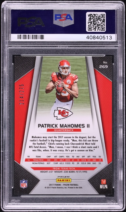 2017 Panini Prizm Orange Patrick Mahomes II ROOKIE /275 #269 PSA 10 GEM MINT