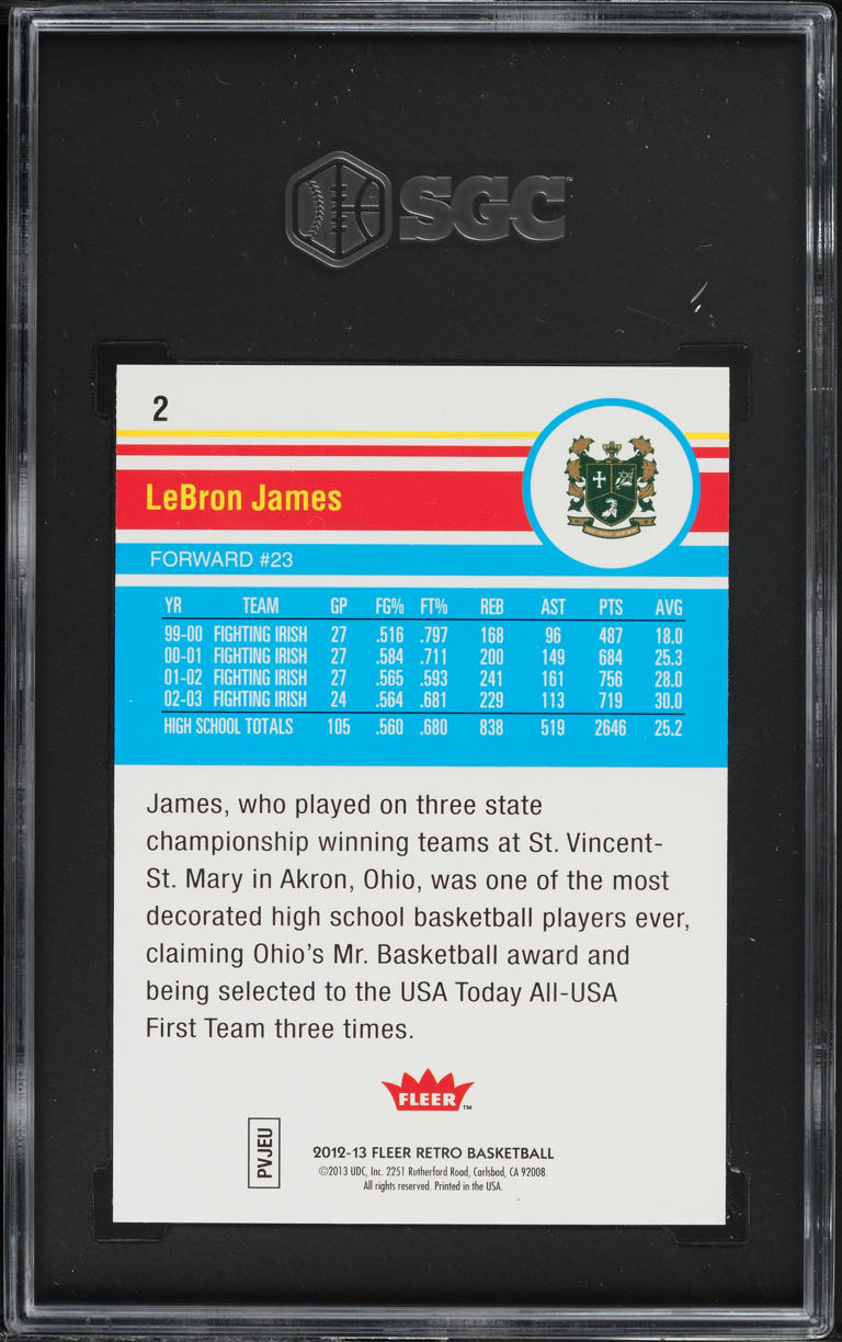 2012 Fleer Retro LeBron James #2 SGC 10 GEM MINT