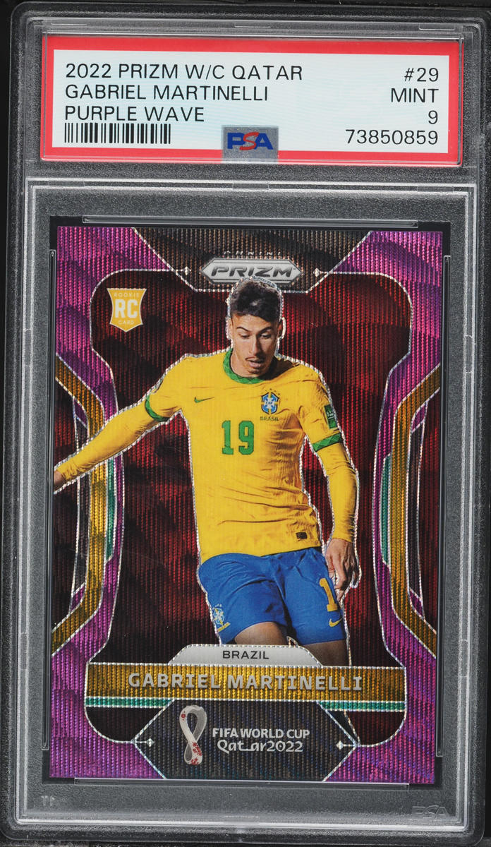 2022 Panini Prizm World Cup Purple Wave Gabriel Martinelli ROOKIE /99 #29 PSA 9 MINT