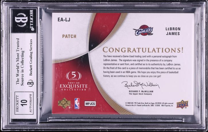 2007 Exquisite Collection LeBron James PATCH AUTO /35 #EA-LJ BGS 8.5 NM-MT+