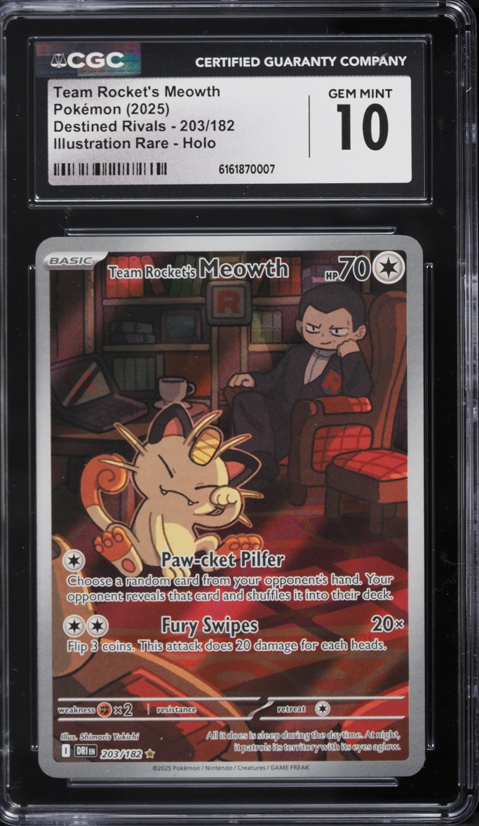 2025 Pokemon Scarlet & Violet Destined Rivals IR Team Rocket's Meowth #203 CGC 10 GEM MINT