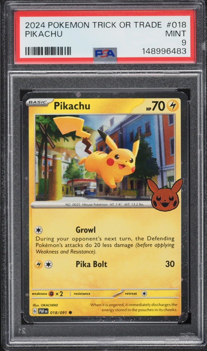 2024 Pokemon Scarlet & Violet Paldean Fates Trick Or Trade Holo Pikachu #18 PSA 9 MINT