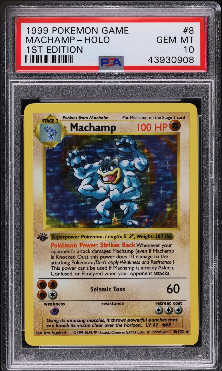 1999 Pokemon Base Set Shadowless 1st Edition Holo Machamp #8 PSA 10 GEM MINT