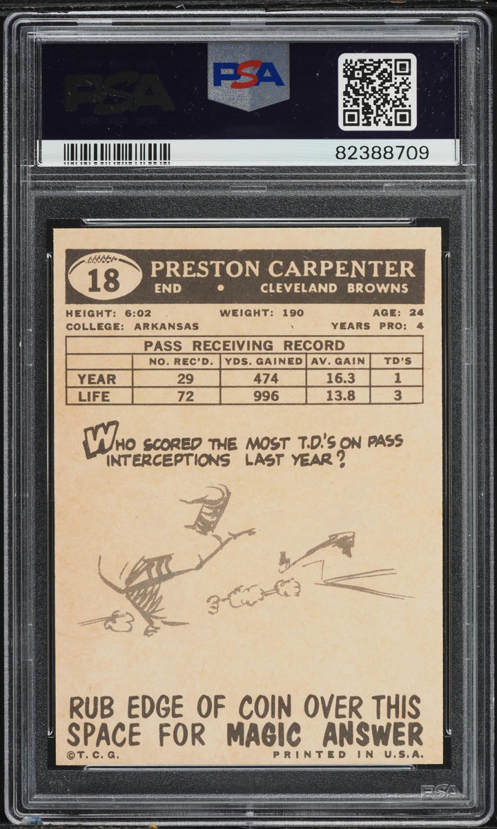 1959 Topps Football Preston Carpenter #18 PSA 9 MINT