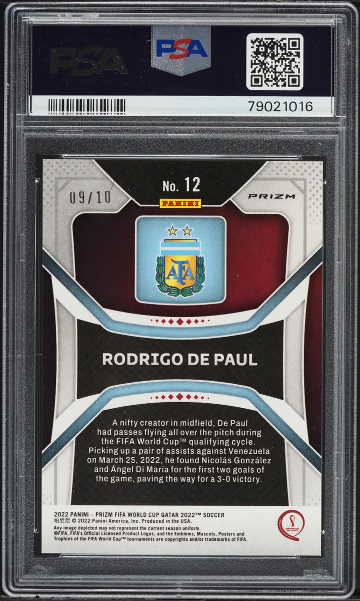 2022 Panini Prizm World Cup Qatar Gold Rodrigo De Paul /10 #12 PSA 10 GEM MINT