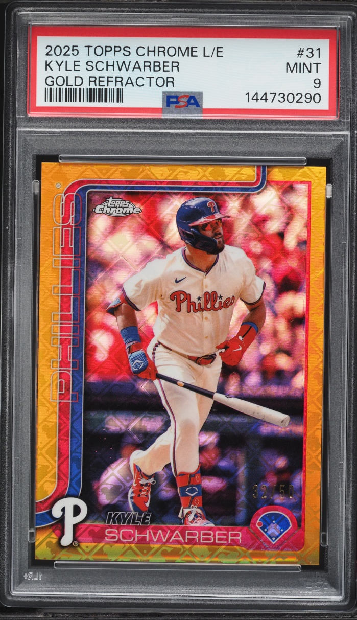 2025 Topps Chrome Logofractor Edition Gold Refractor Kyle Schwarber /50 #31 PSA 9 MINT