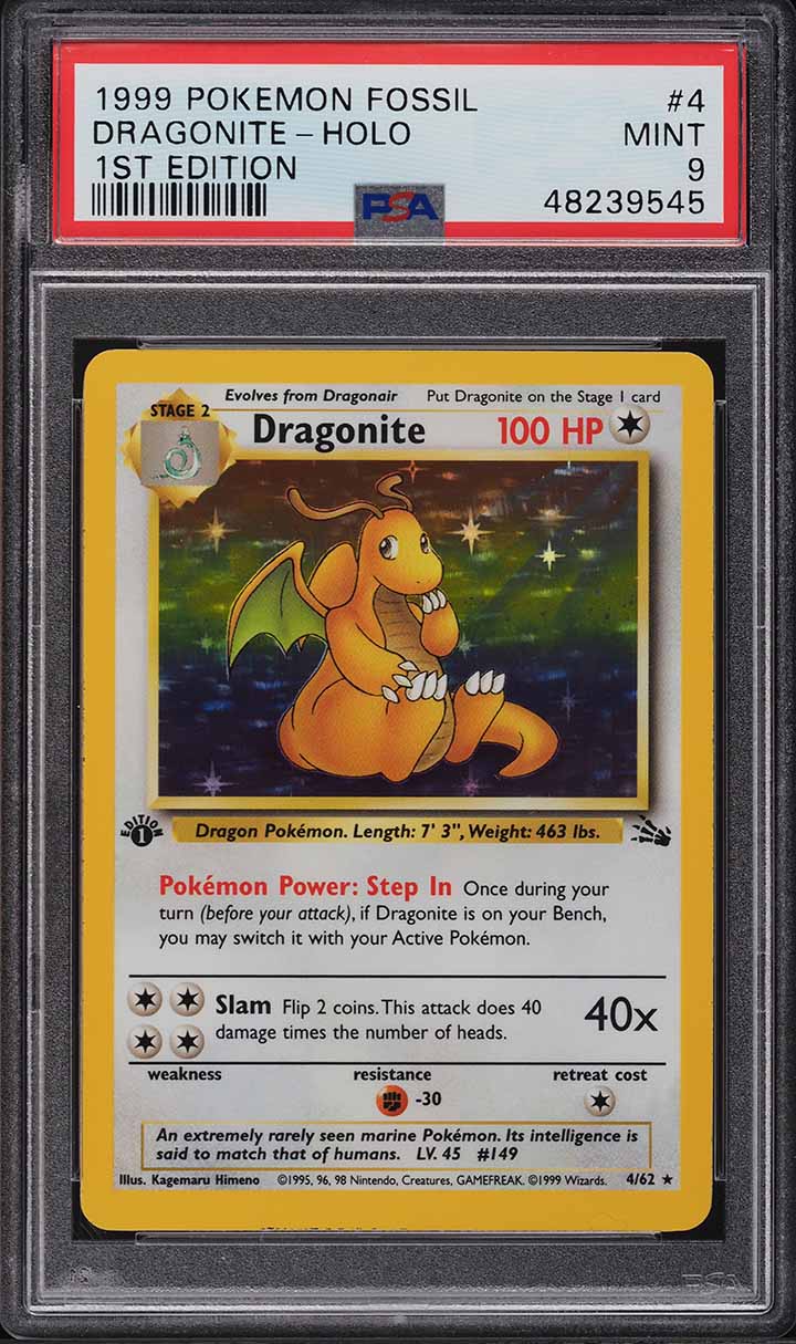 1999 Pokemon Fossil 1st Edition Holo Dragonite #4 PSA 9 MINT
