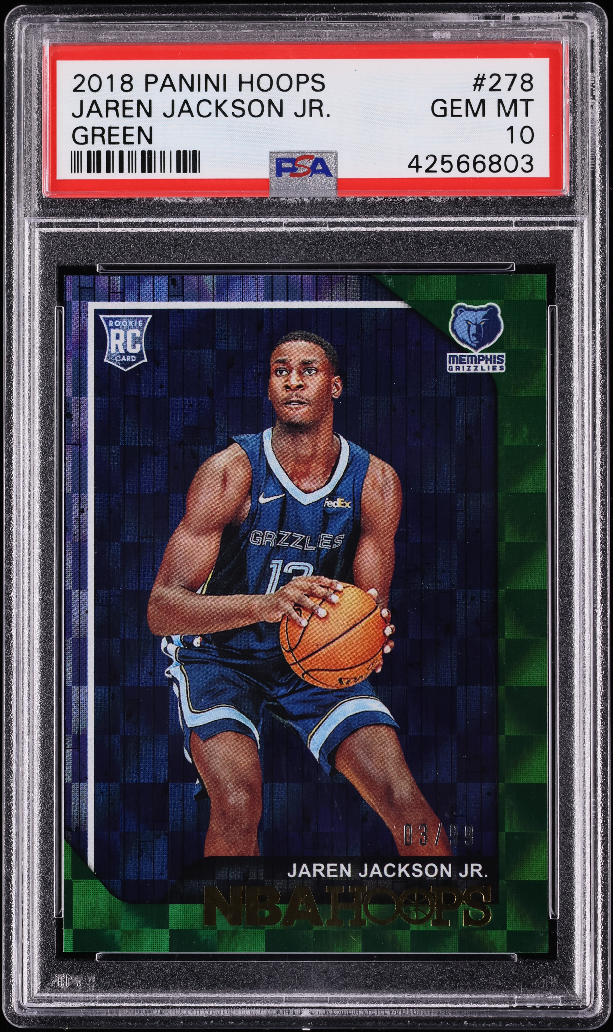 2018 Hoops Green Jaren Jackson Jr. ROOKIE /99 #278 PSA 10 GEM MINT