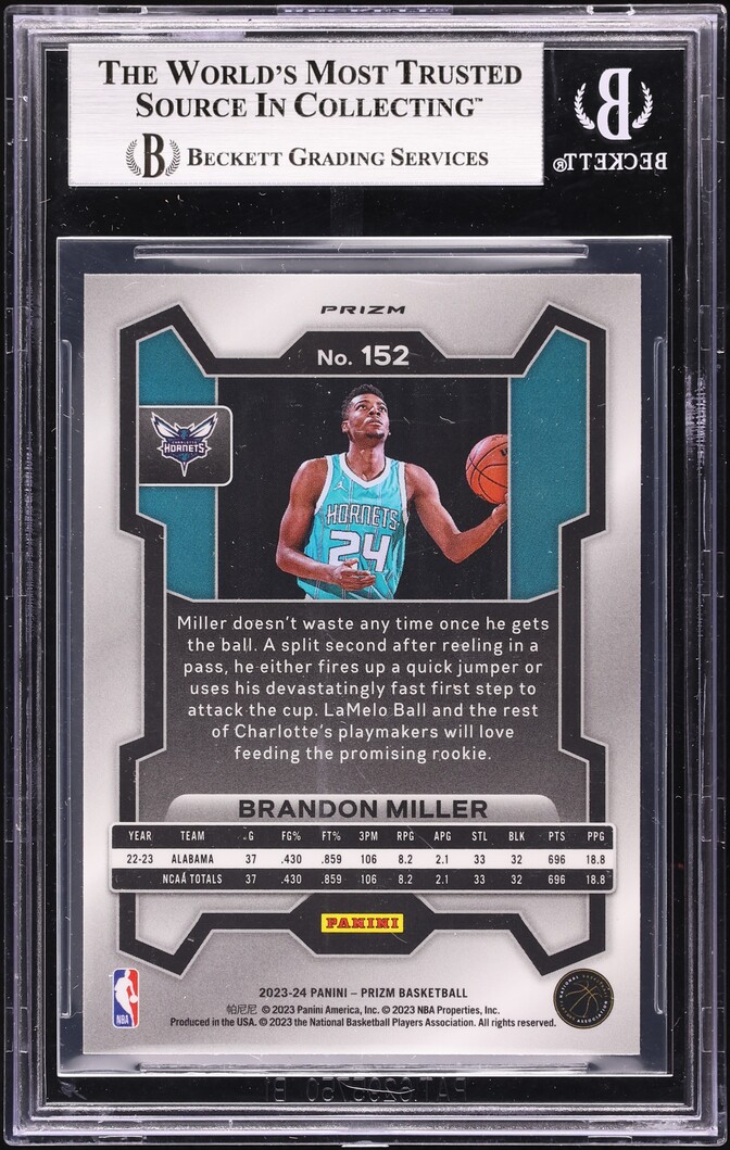2023 Panini Prizm Silver Brandon Miller ROOKIE #152 BGS 9 MINT