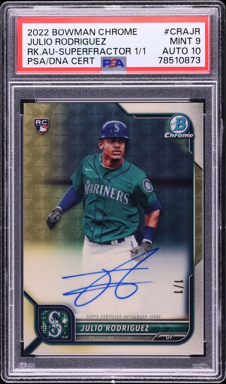 2022 Bowman Chrome Superfractor Julio Rodriguez ROOKIE AUTO DNA 10 1/1 #CRA-JR PSA 9 MINT