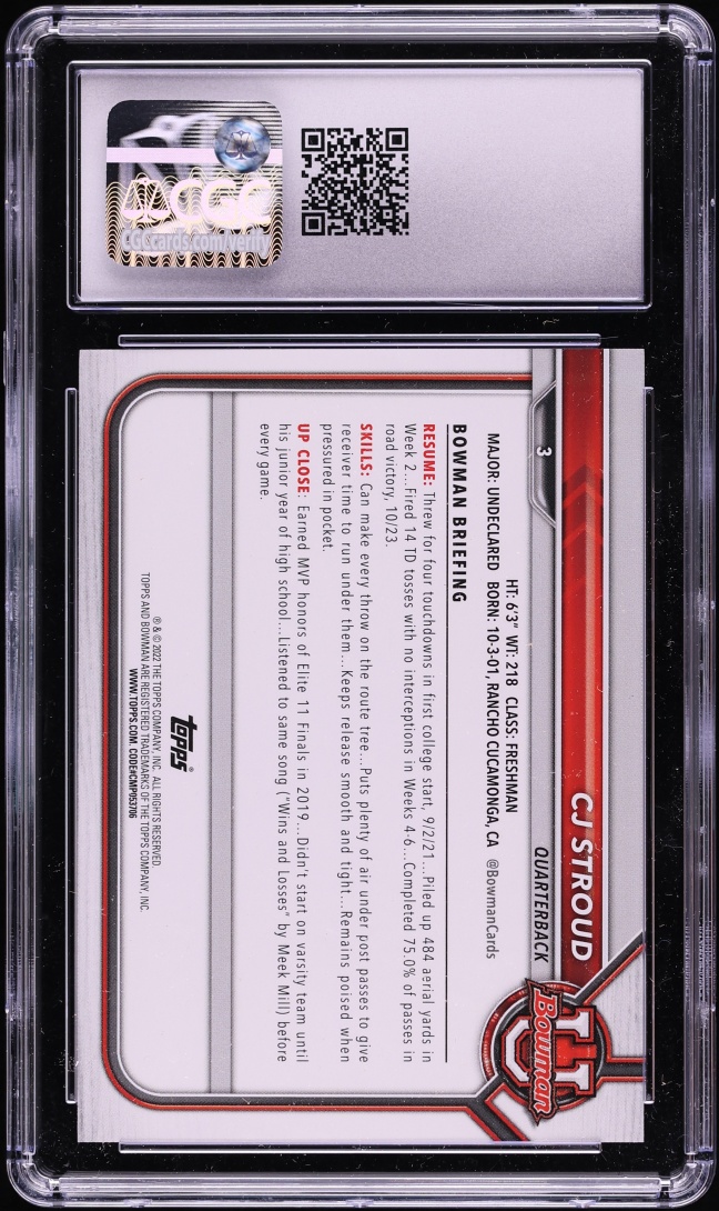 2022 Bowman University CJ Stroud ROOKIE #3 CGC 7.5 NRMT+