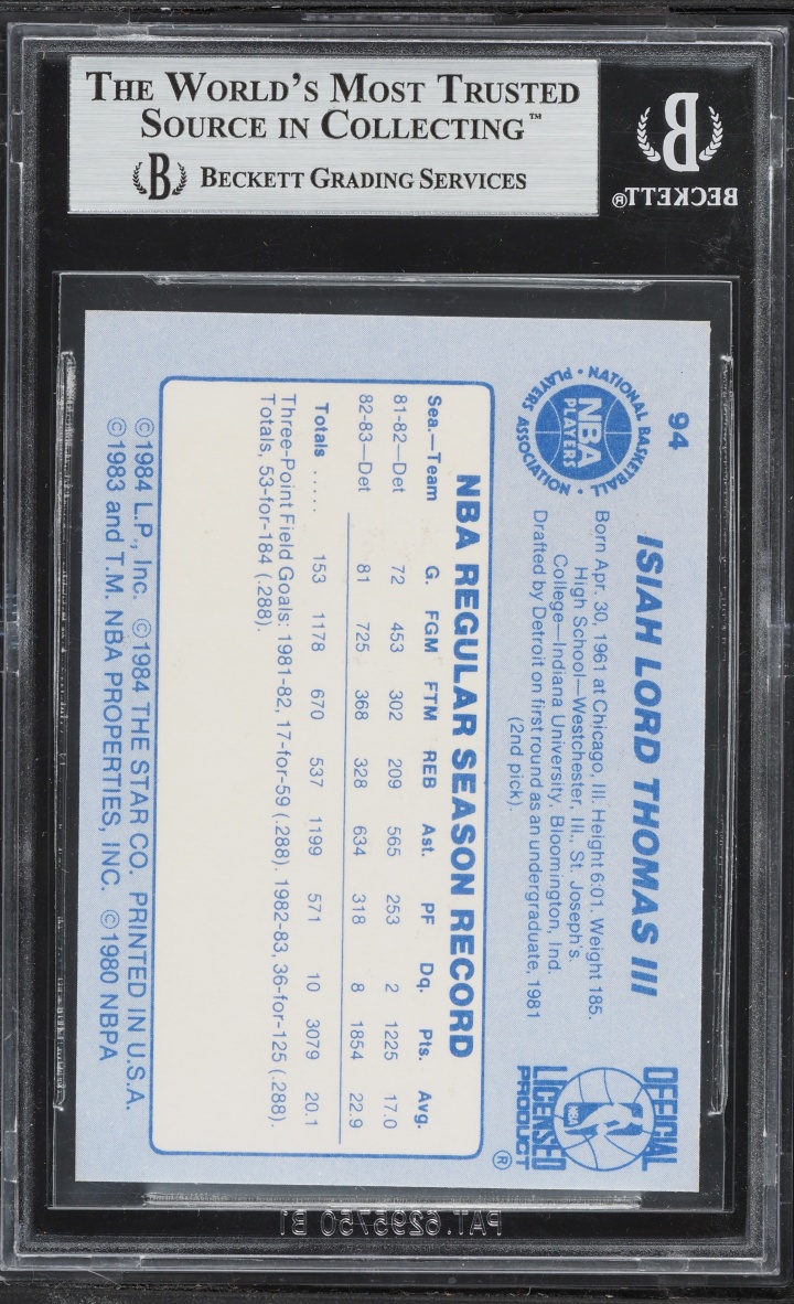 1983 Star Basketball Isiah Thomas ROOKIE #94 BGS 8.5 NM-MT+