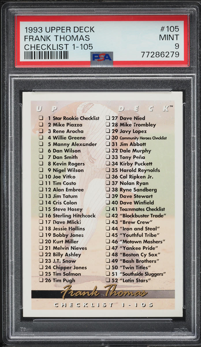 1993 Upper Deck Checklist 1-105 Frank Thomas #105 PSA 9 MINT