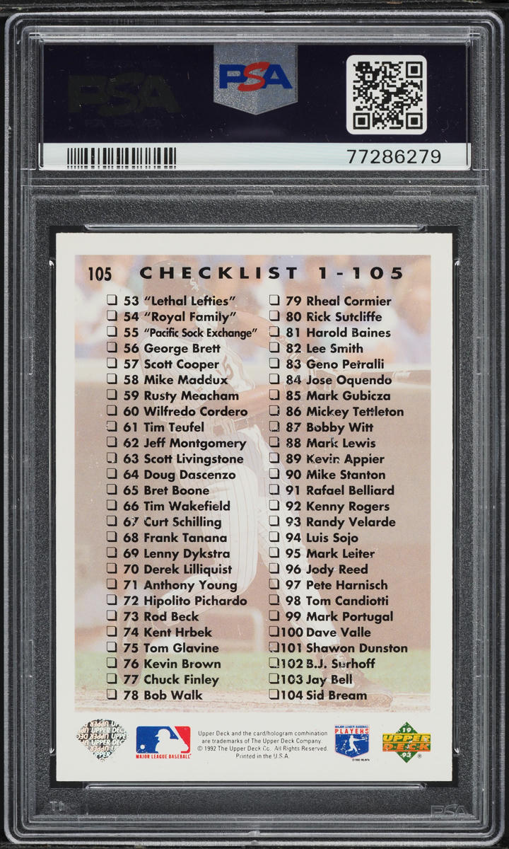 1993 Upper Deck Checklist 1-105 Frank Thomas #105 PSA 9 MINT