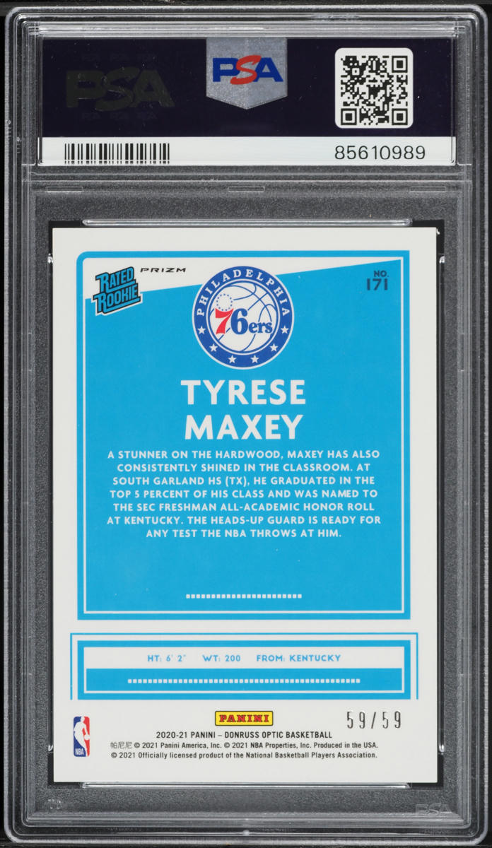 2020 Donruss Optic Blue Tyrese Maxey ROOKIE 59/59 #171 PSA 9 MINT