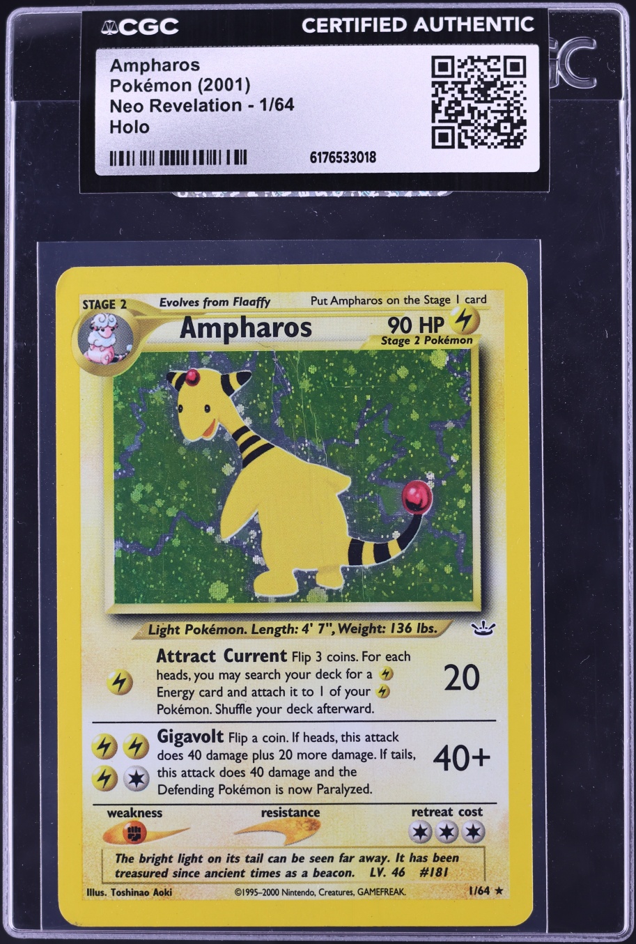 2001 Pokemon Neo Revelation Holo Ampharos #1 CGC AUTH