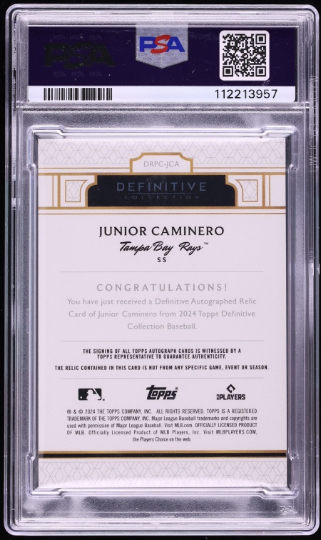 2024 Topps Definitive Collection Green Junior Caminero ROOKIE PATCH AUTO /25 #DRPC-JCA PSA 9