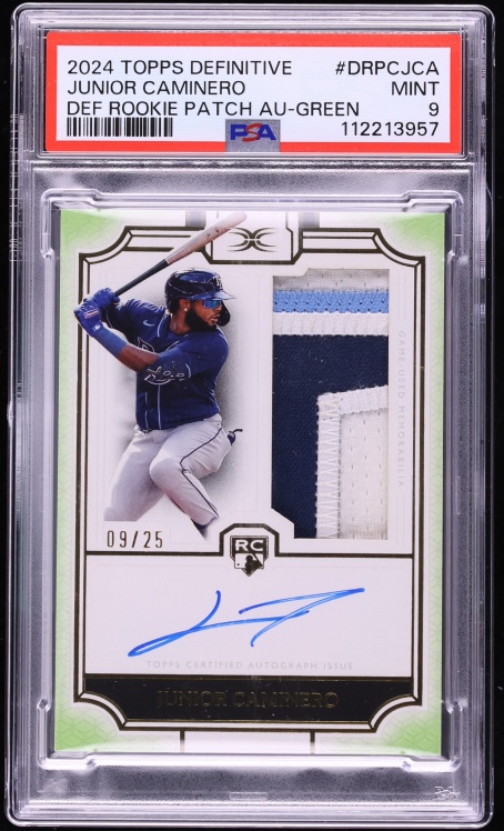 2024 Topps Definitive Collection Green Junior Caminero ROOKIE PATCH AUTO /25 #DRPC-JCA PSA 9
