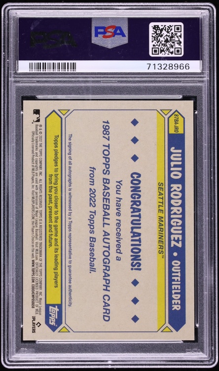 2022 Topps '87 Julio Rodriguez ROOKIE AUTO #87BA-JRO PSA 10 GEM MINT