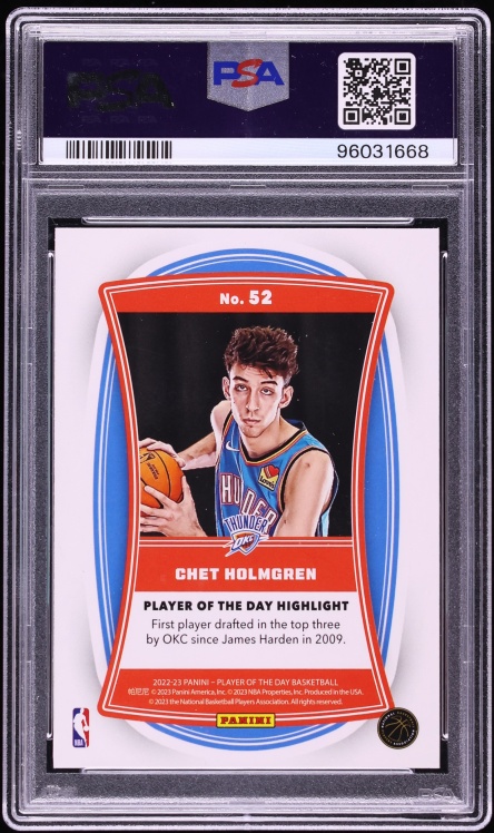 2022 Panini NBA Player Of The Day Black Chet Holmgren ROOKIE 1/1 #52 PSA 8 NM-MT