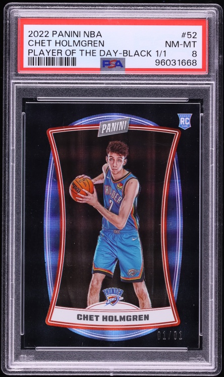 2022 Panini NBA Player Of The Day Black Chet Holmgren ROOKIE 1/1 #52 PSA 8 NM-MT