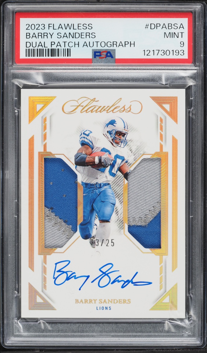 2023 Panini Flawless Dual Barry Sanders PATCH AUTO /25 #DPA-BSA PSA 9 MINT