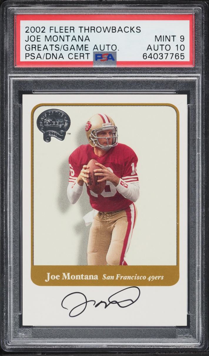 2002 Fleer Throwbacks Greats Of The Game Joe Montana AUTO DNA 10 PSA 9 MINT