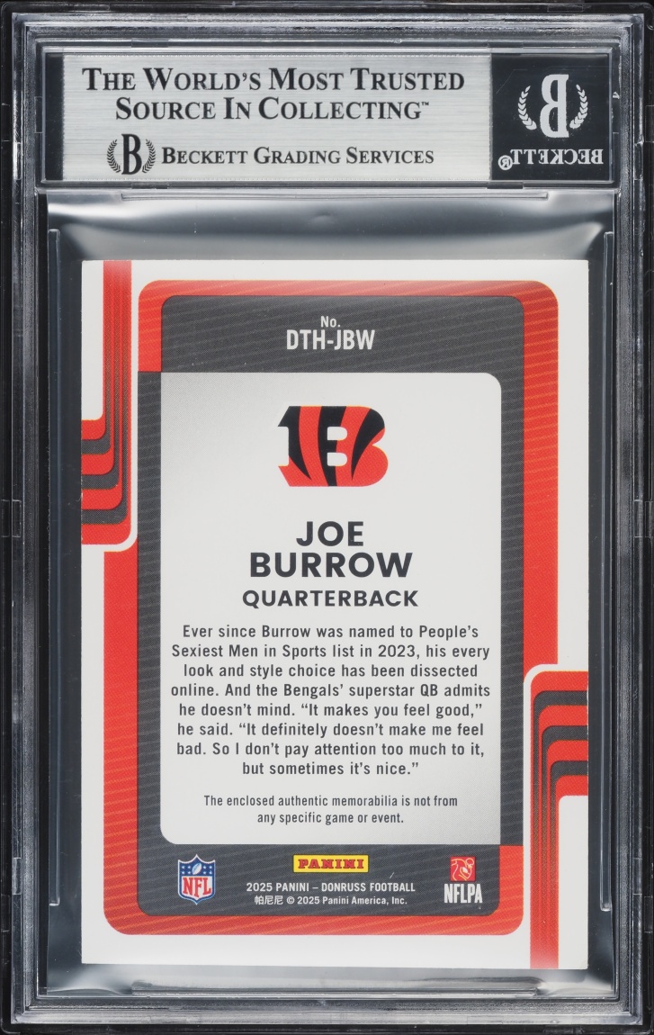 2025 Donruss Threads Laundry Tag NFL Player's Logo Joe Burrow PATCH 1/1 #10 BGS 8 NM-MT