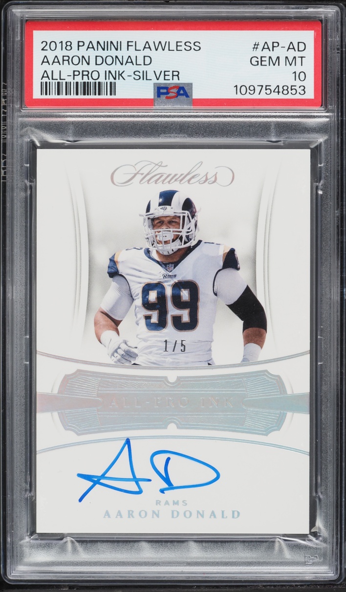 2018 Panini Flawless All Pro Ink Silver Aaron Donald AUTO 1/5 #AP-AD PSA 10 GEM MINT