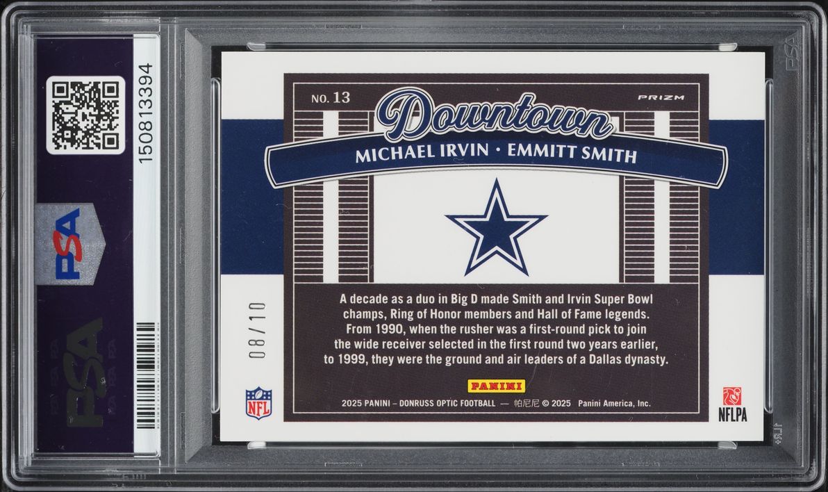 2025 Donruss Optic Downtown Duos Gold Michael Irvin Emmitt Smith /10 #13 PSA 9 MINT
