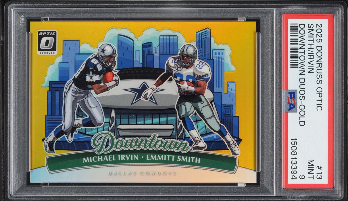 2025 Donruss Optic Downtown Duos Gold Michael Irvin Emmitt Smith /10 #13 PSA 9 MINT