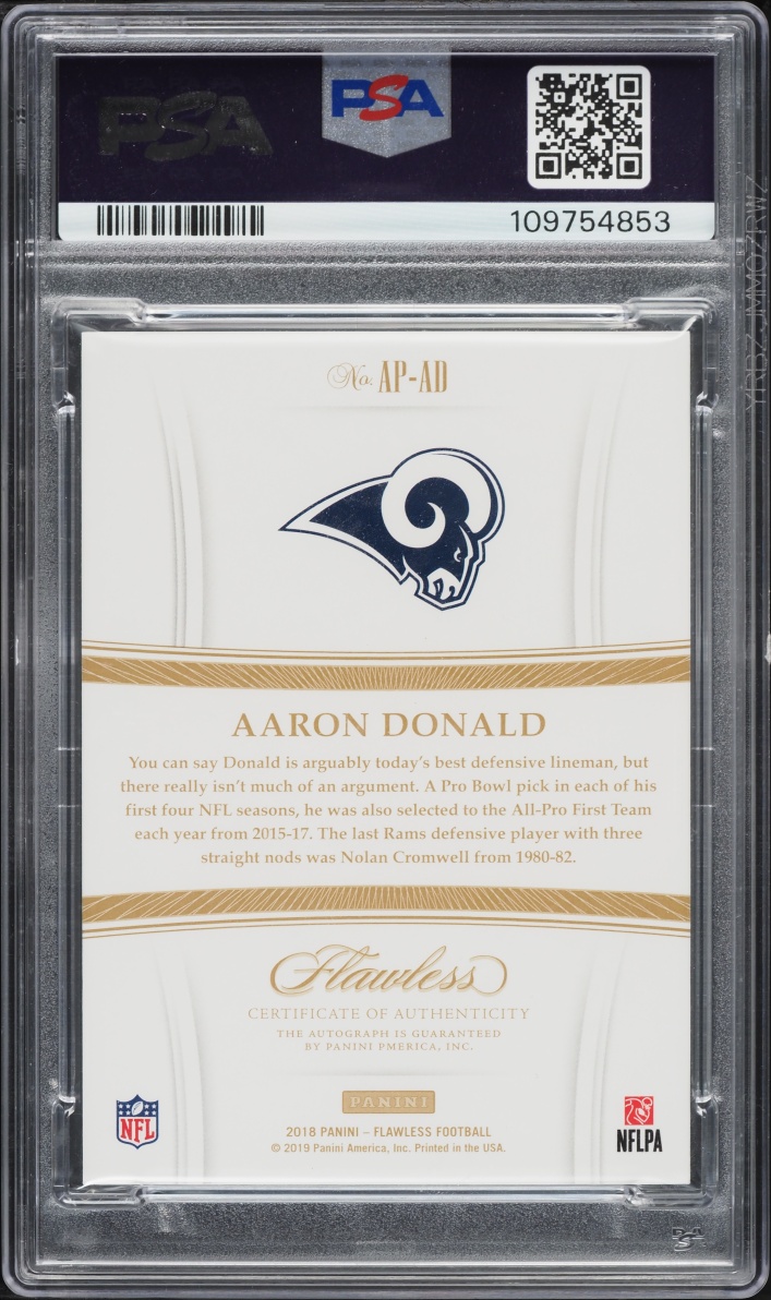2018 Panini Flawless All Pro Ink Silver Aaron Donald AUTO 1/5 #AP-AD PSA 10 GEM MINT
