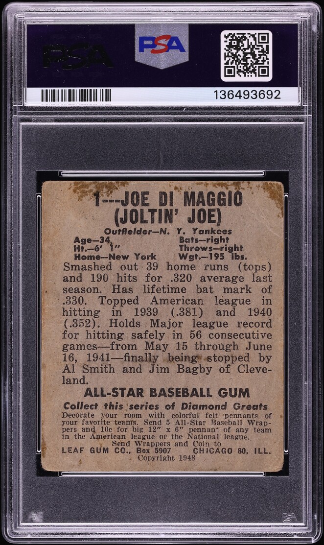1948 Leaf Joe DiMaggio #1 PSA 1 PR