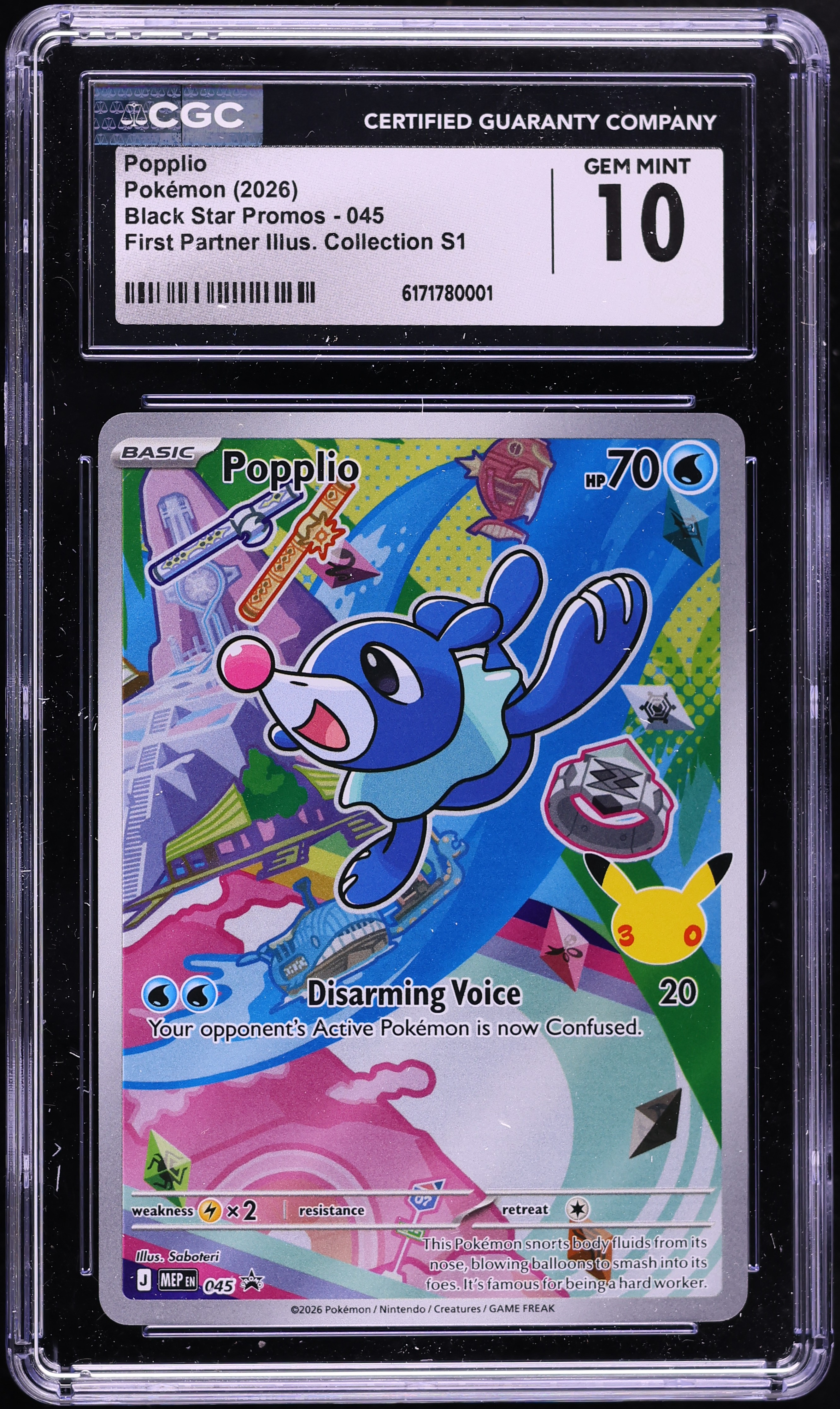 2026 Pokemon Mega Evolution Promo First Partner Illustration S1 Full Art Popplio #45 CGC 10 GEM