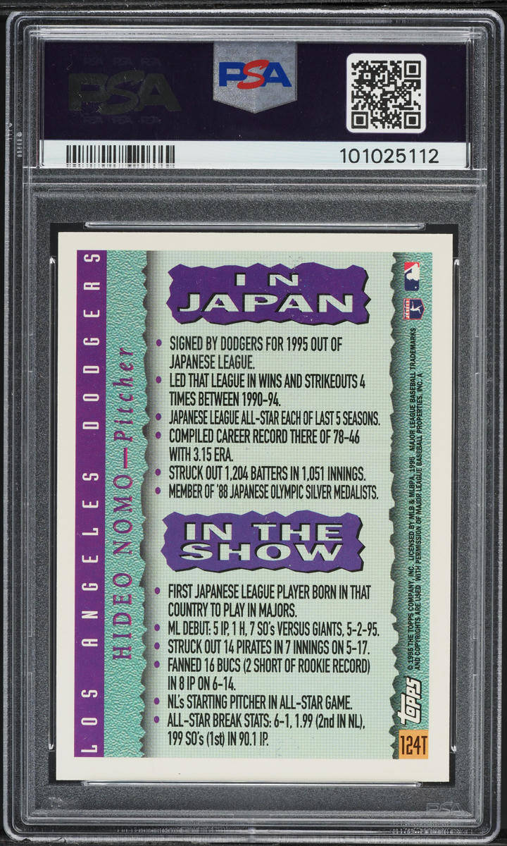 1995 Topps Traded Hideo Nomo ROOKIE #124T PSA 8 NM-MT