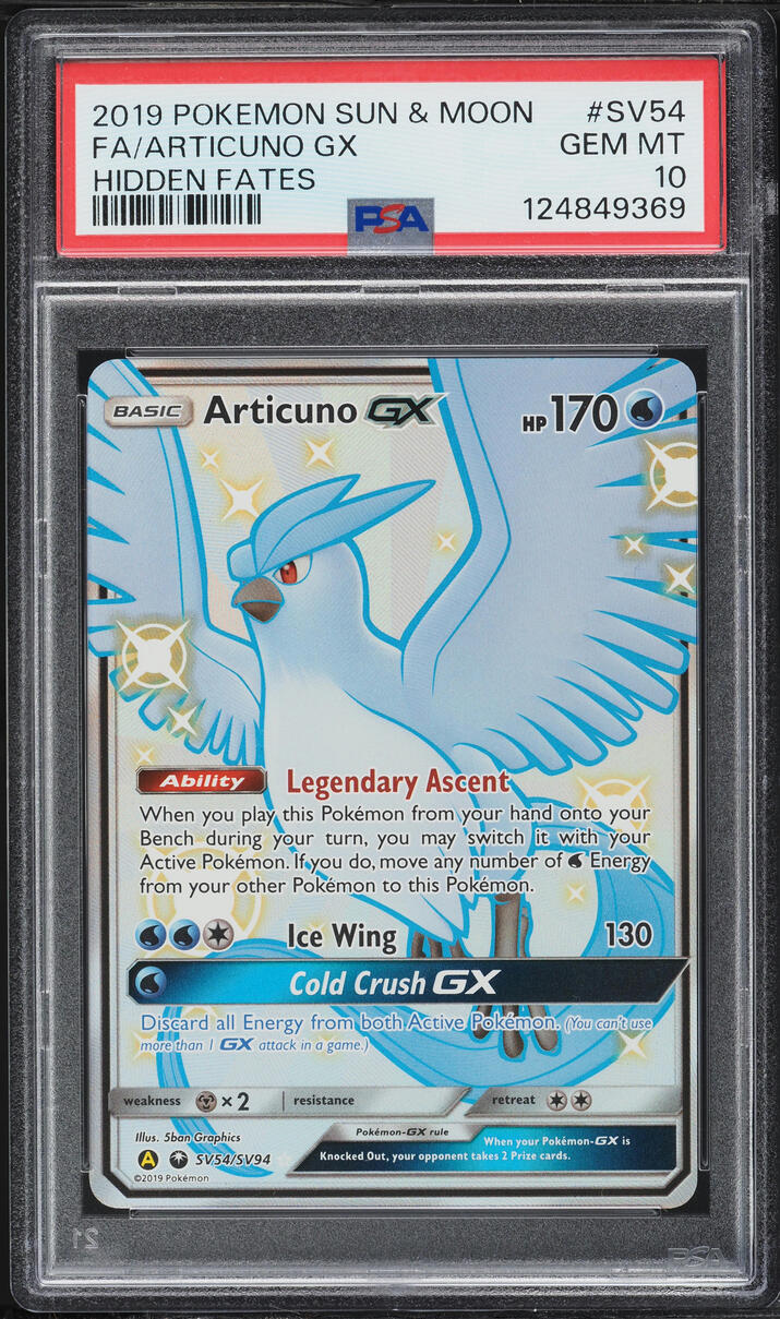 2019 Pokemon Sun & Moon Hidden Fates Shiny Vault Full Art Articuno GX #SV54 PSA 10 GEM MINT