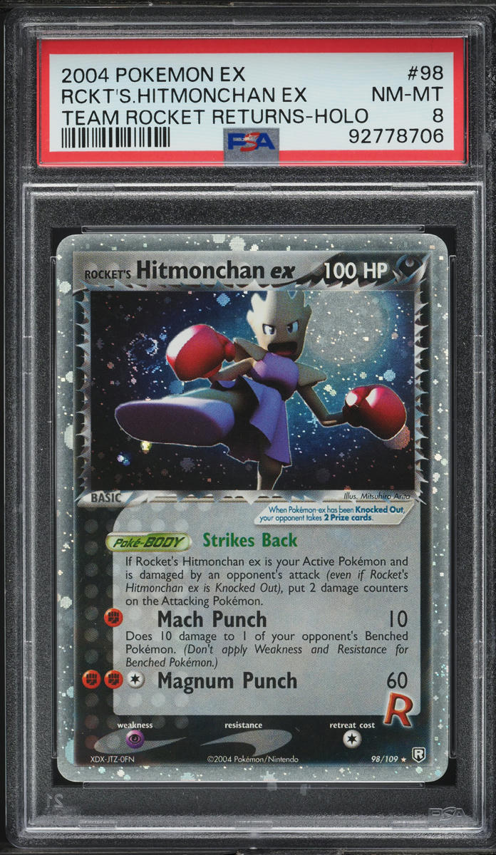 2004 Pokemon EX Team Rocket Returns Holo Rocket's Hitmonchan ex #98 PSA 8 NM-MT