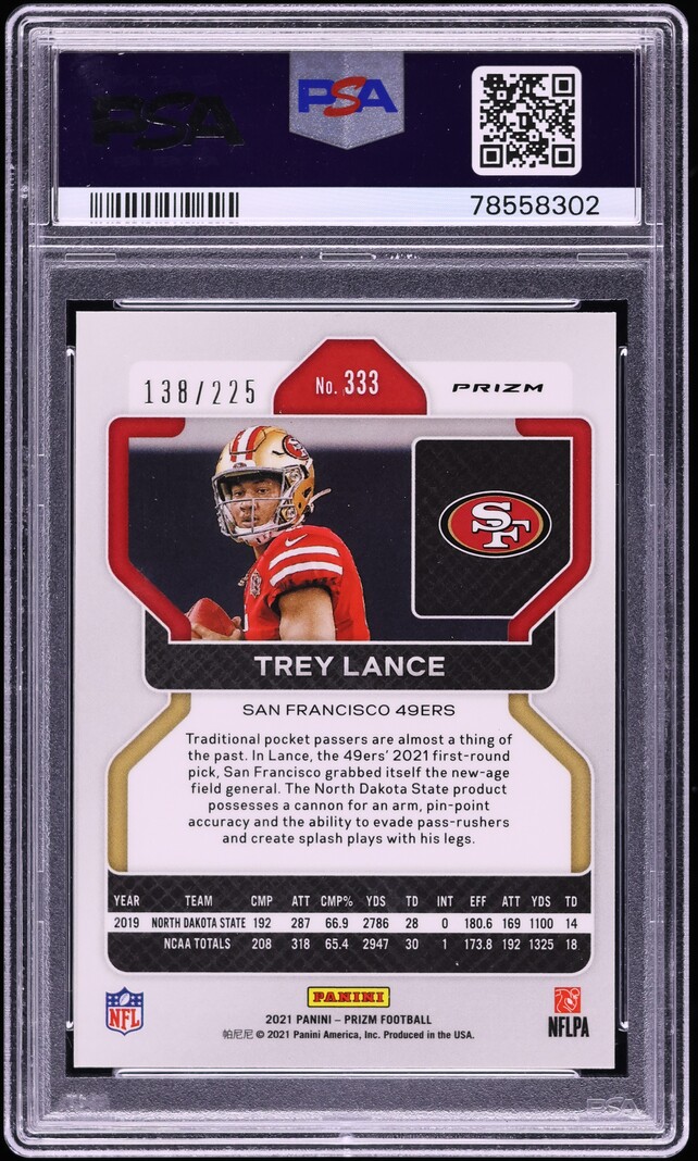 2021 Panini Prizm Purple Ice Trey Lance ROOKIE /225 #333 PSA 10 GEM MINT