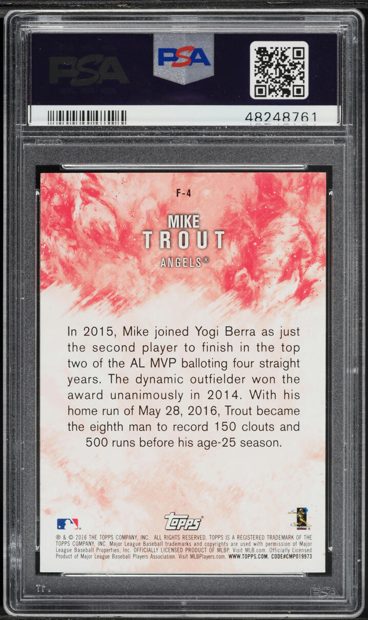 2016 Topps Update Fire Mike Trout #F-4 PSA 10 GEM MINT
